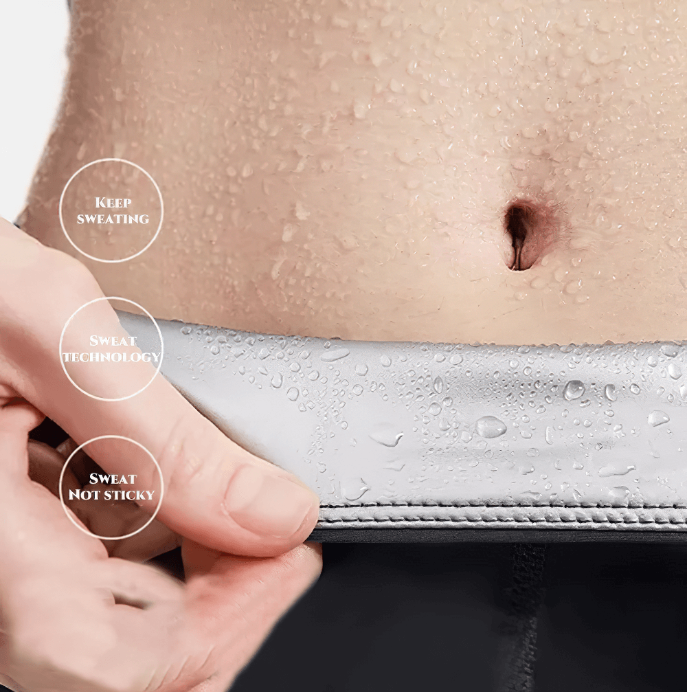 Close-up of gym tracksuit with sweat technology, enhancing workout efficiency for women's fitness. Features sweat not sticky design.